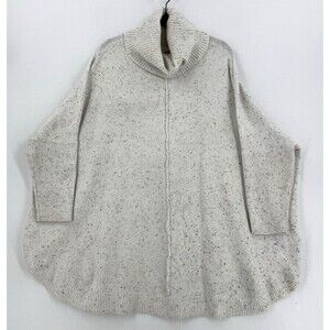 Time and Tru Women L 12-14 Cream Speckled Poncho Sweater Cowl Neck Oversized